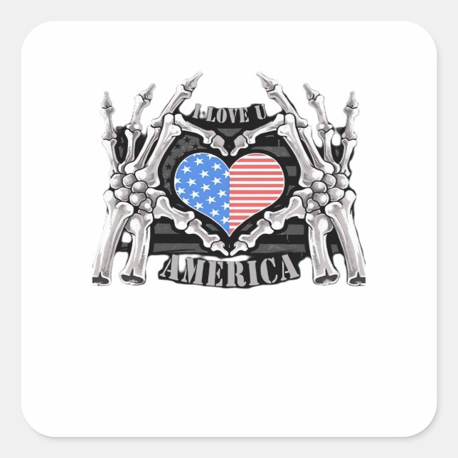 America Skeleton Hands Square Sticker (Front)