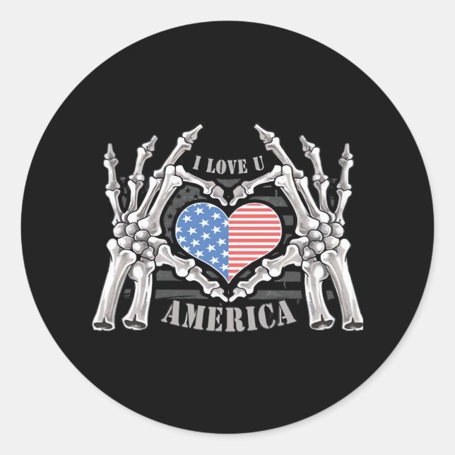 America Skull Skeleton Hand Artwork Editable Layer Classic Round Sticker (Front)