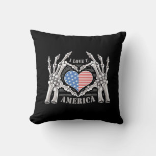 America Skull Skeleton Hand Artwork Editable Layer Cushion