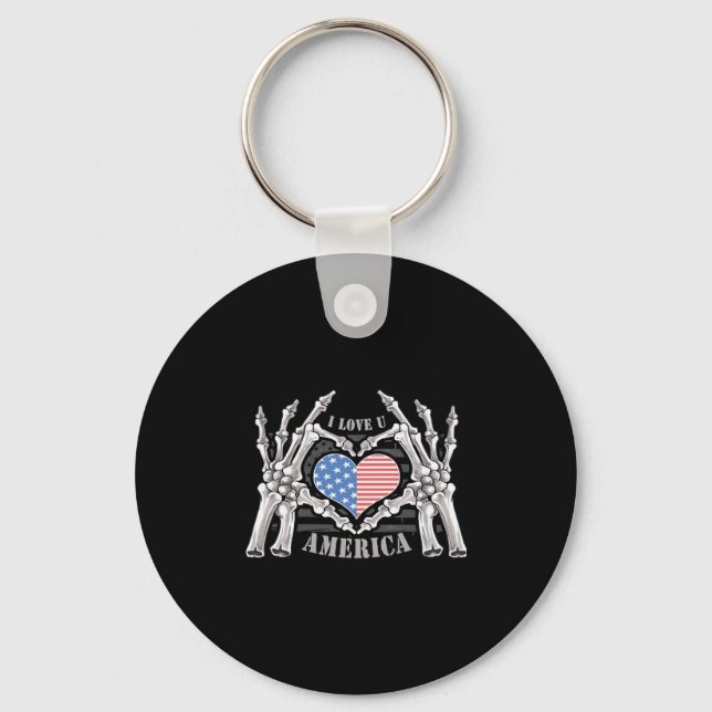 America Skull Skeleton Hand Artwork Editable Layer Key Ring (Front)