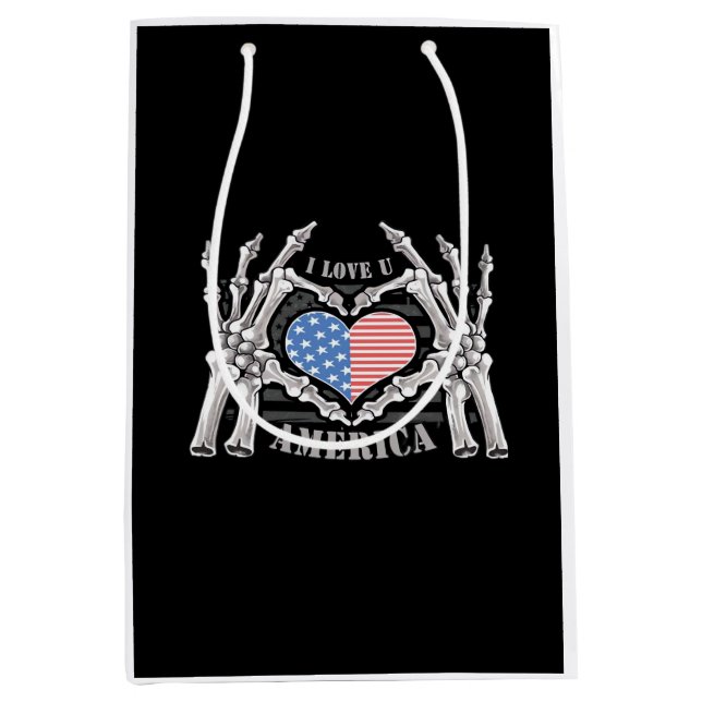 America Skull Skeleton Hand Artwork Editable Layer Medium Gift Bag (Front)