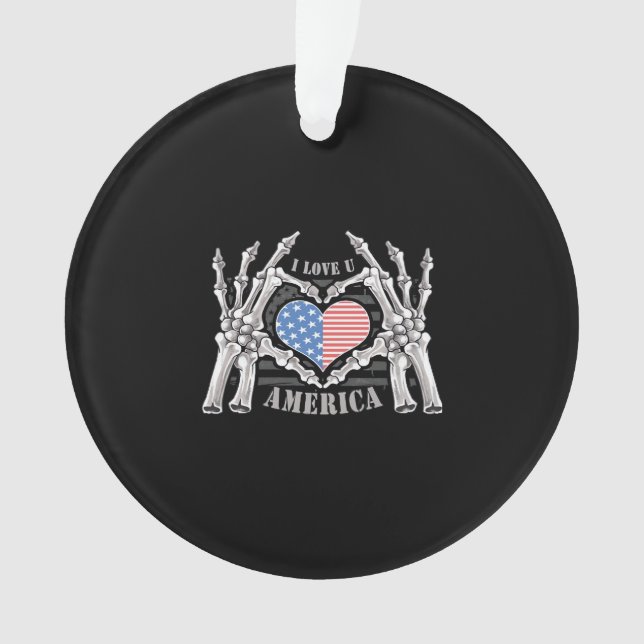 America Skull Skeleton Hand Artwork Editable Layer Ornament (Front)