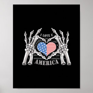 America Skull Skeleton Hand Artwork Editable Layer Poster