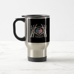 America Skull Skeleton Hand Artwork Editable Layer Travel Mug