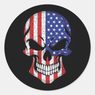 America Smiling Skull Flag Classic Round Sticker