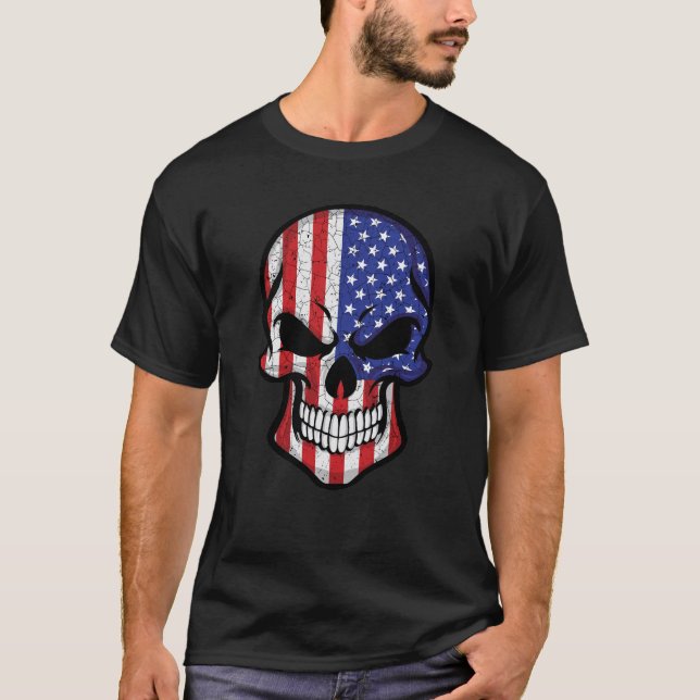 America Smiling Skull Flag T-Shirt (Front)