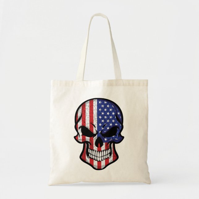America Smiling Skull Flag Tote Bag (Front)