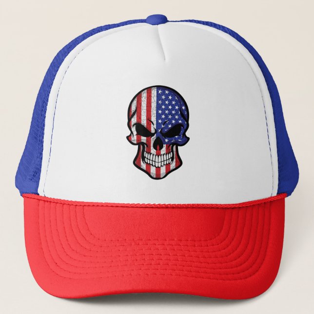 America Smiling Skull Flag Trucker Hat (Front)