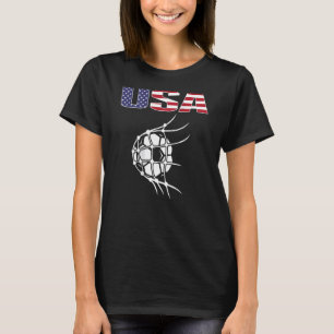 America Soccer Ball In Net  Usa Flag Support Footb T-Shirt