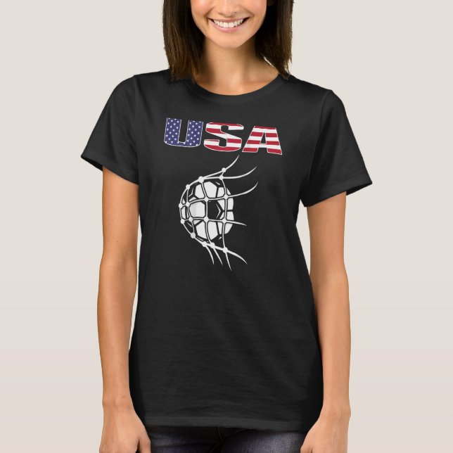 America Soccer Ball In Net  Usa Flag Support Footb T-Shirt (Front)