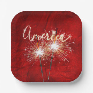 America Sparkler on Red Leather Paper Plate