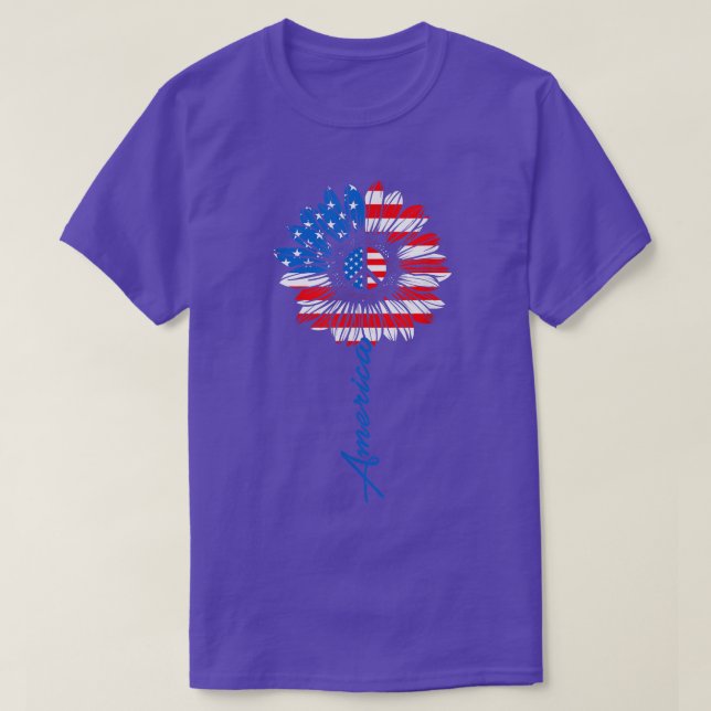 America  Sunflower Flag 4th of July Patriotic USA  T-Shirt (Design Front)