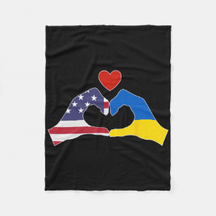America Support Ukraine Love Heart Friendship  Fleece Blanket