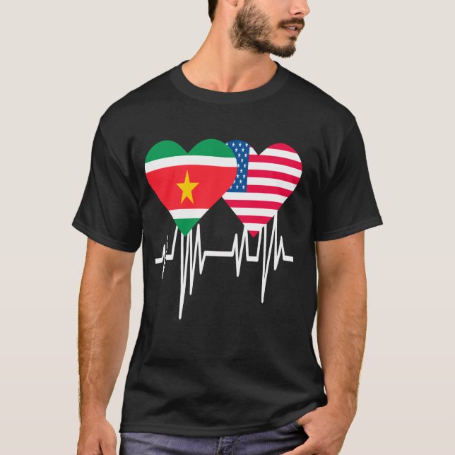 America Suriname Couples Heart T-Shirt (Front)
