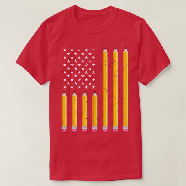America Teacher US Flag Pencil T-Shirt (Design Front)