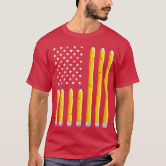 America Teacher US Flag Pencil T-Shirt