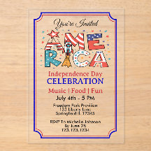 America Text and Stars Colourful Design