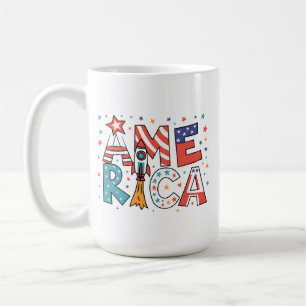 America Text and Stars Colourful Design Coffee Mug