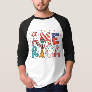 America Text and Stars Colourful Design T-Shirt