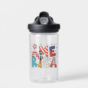 America Text and Stars Colourful Design Water Bottle