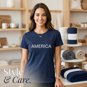 AMERICA Text Mark Navy Comfortable Fit Tri-Blend Shirt