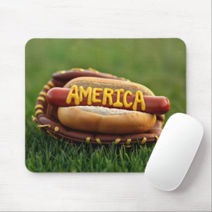 America Text On a Hot Dog In Baseball Glove Mouse Mat