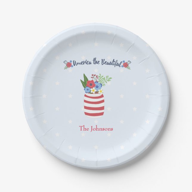 America the Beautiful 4th of July Paper Plate (Front)