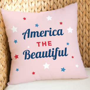 America the Beautiful Pink Star Patriotic Cushion