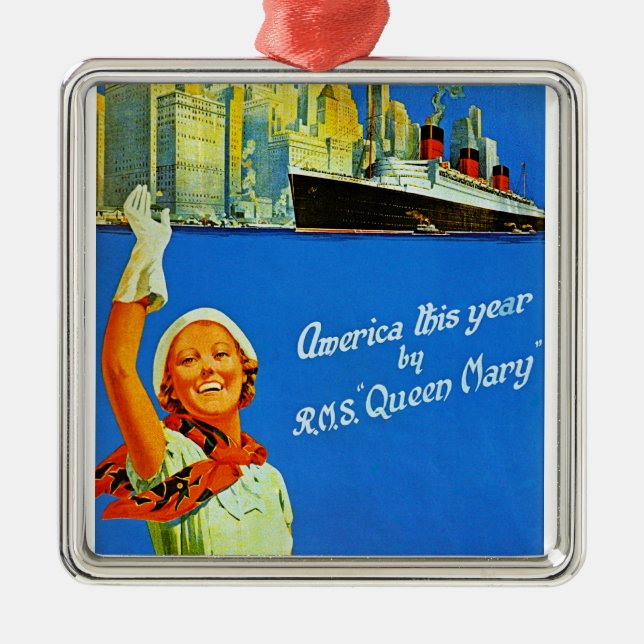 America This Year by RMS Queen Mary Metal Tree Decoration (Front)