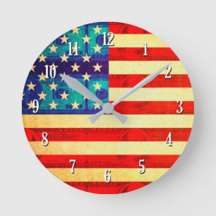 America time is money flag round clock
