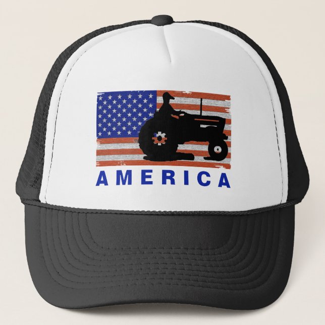 AMERICA -Tractor FLAG-B Trucker Hat (Front)