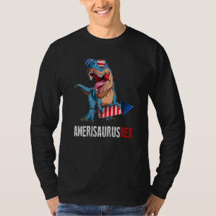 America Trex US Patriotic Dino 4th of July Firewor T-Shirt