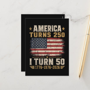 America Turns 250 I Turn 50 Holiday Postcard