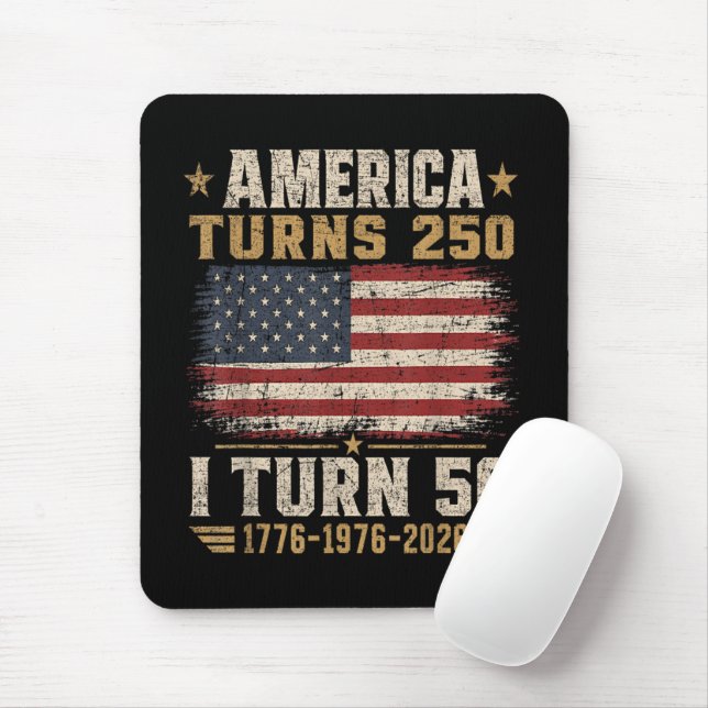 America Turns 250 I Turn 50 Mouse Mat (With Mouse)