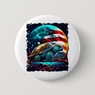 America turtle under Moon with American Flag 6 Cm Round Badge