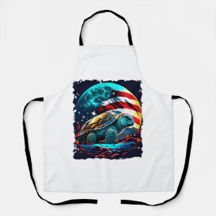 America turtle under Moon with American Flag Apron