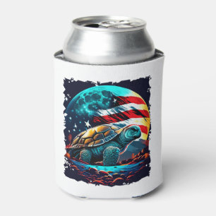 America turtle under Moon with American Flag Copy Can Cooler