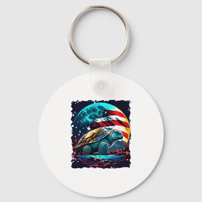 America turtle under Moon with American Flag Copy  Key Ring (Front)
