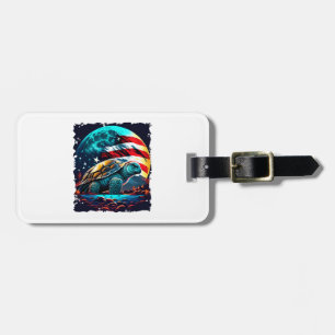 America turtle under Moon with American Flag Copy Luggage Tag