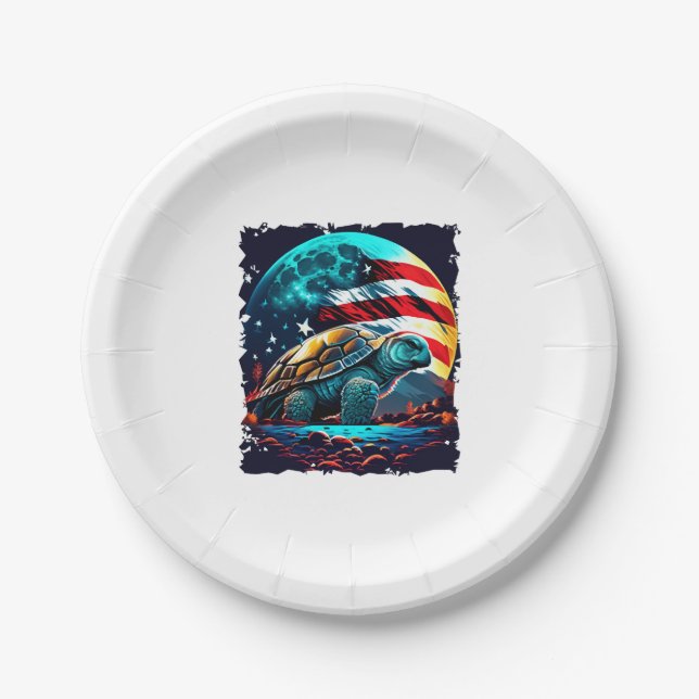 America turtle under Moon with American Flag Copy  Paper Plate (Front)