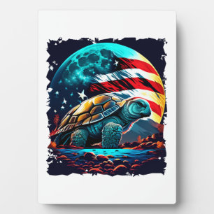 America turtle under Moon with American Flag Copy Plaque