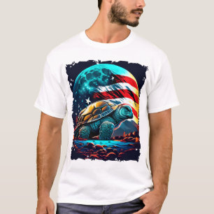 America turtle under Moon with American Flag Copy T-Shirt