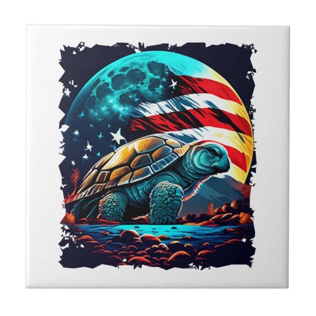 America turtle under Moon with American Flag Copy  Tile (Front)