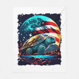 America turtle under Moon with American Flag Fleece Blanket