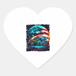 America turtle under Moon with American Flag Heart Sticker