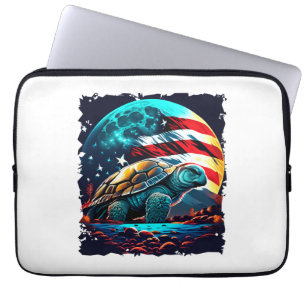 America turtle under Moon with American Flag Laptop Sleeve