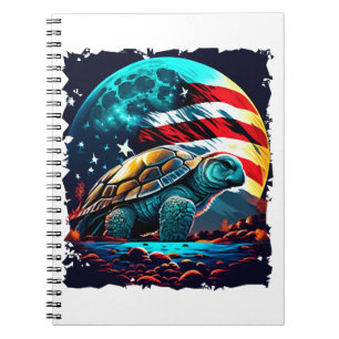 America turtle under Moon with American Flag Notebook