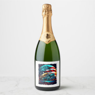 America turtle under Moon with American Flag Sparkling Wine Label