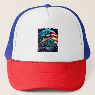 America turtle under Moon with American Flag Trucker Hat