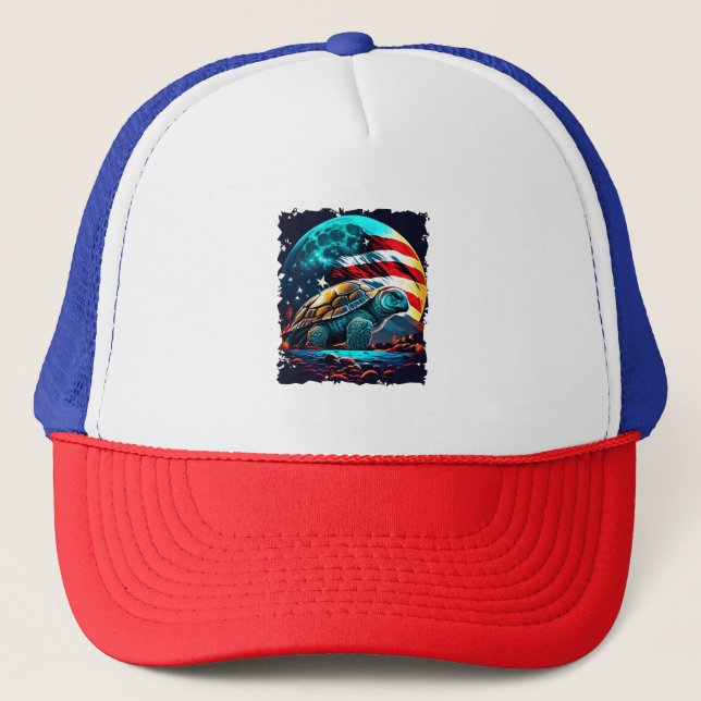 America turtle under Moon with American Flag    Trucker Hat (Front)
